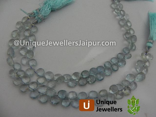 Multi Aquamarine Faceted Heart Beads